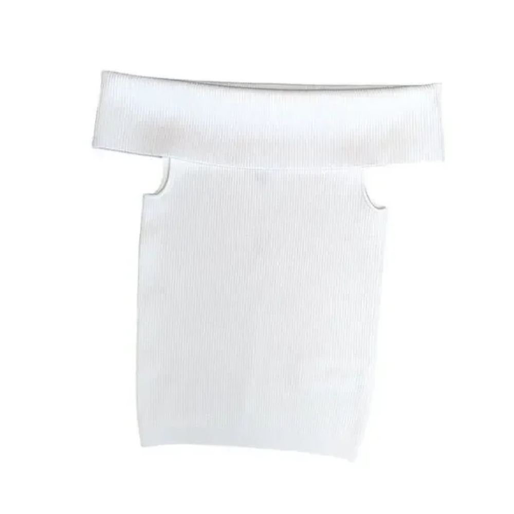 Seven for all Mankind White Off Shoulder Ribbed Top